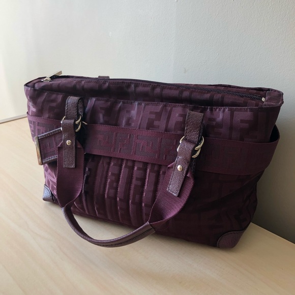 Fendi Handbags - Authentic Fendi zucchino burgundy canvas bag
